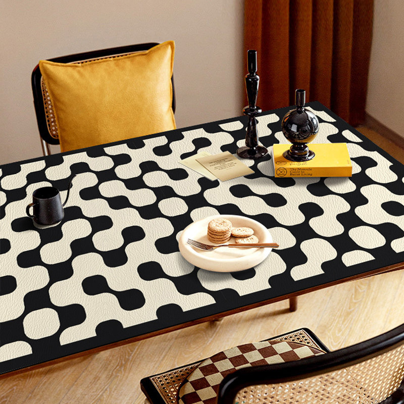 复古格子轻奢高级感皮革桌布防水防油防烫家用餐桌垫茶几布台布