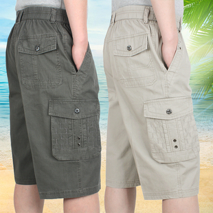 松紧腰休闲中裤 男短裤 中老年男士 全棉大码 纯棉宽松七分裤 马裤 夏装