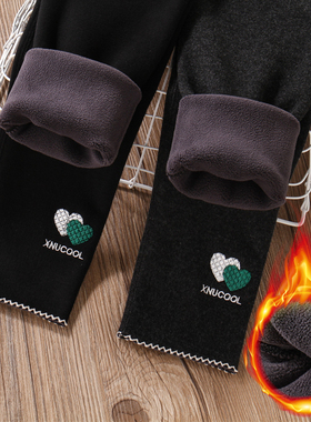 女童黑色内搭裤加绒外穿秋冬款薄绒紧身保暖小女孩洋派一体绒裤子