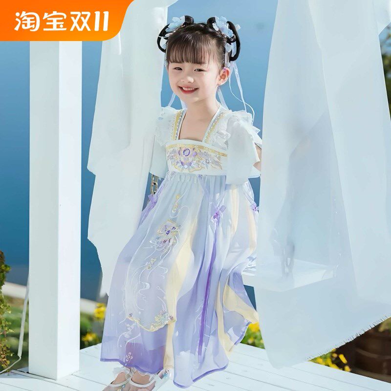 女童汉服连衣裙夏季2024新款儿童古风超仙襦裙宝宝中国风唐朝裙子