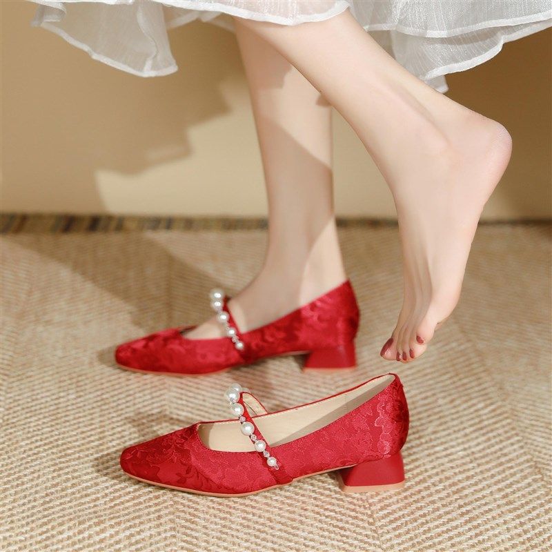 【减大叔】绝美晚晚风配裙子婚鞋新娘鞋平底单鞋春秋女订婚高跟鞋,女鞋,婚鞋,淘宝优惠券,粉丝福利购,淘宝优惠卷