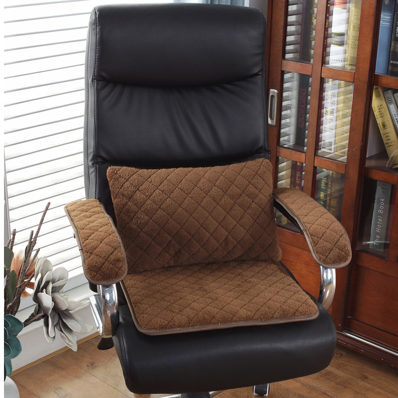 办公室久坐椅垫坐垫靠垫一体毛绒靠背腰靠餐桌椅子加厚冬季垫子