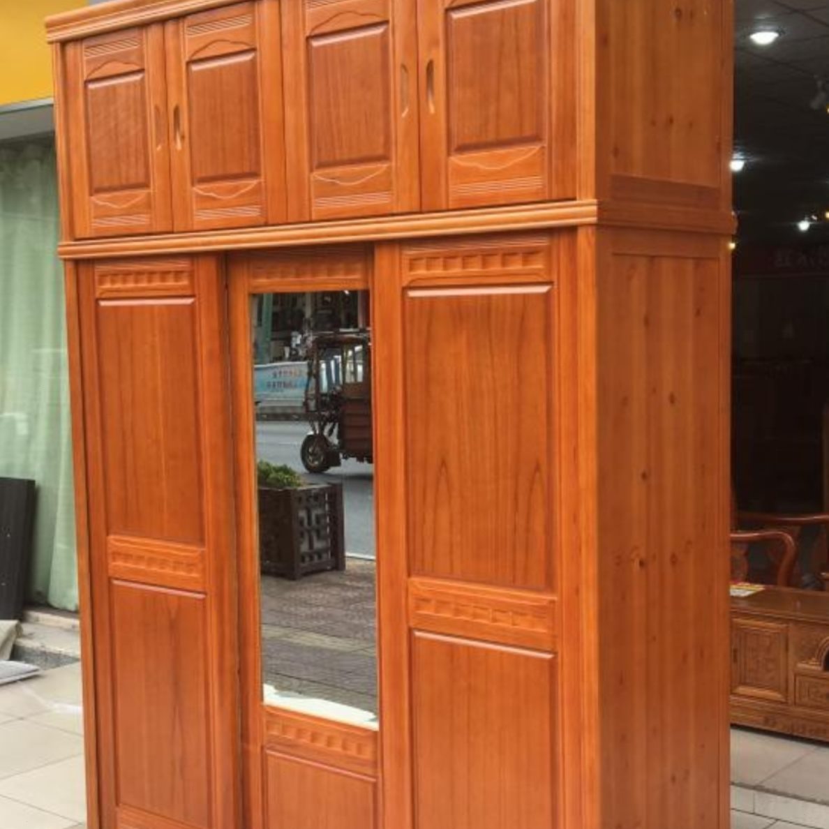 四门加顶衣柜推广拉门简约实木正装家用卧室1.8米带镜子大柜整装