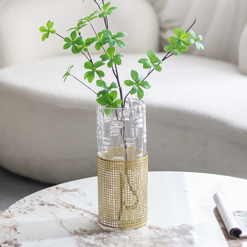 金属密文网格水培花器民宿餐厅直筒玻璃花阳台家居客厅装饰摆件