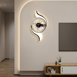 黑白简约客厅钟表挂钟高级感电视背景墙发光静音装饰时钟挂墙壁钟