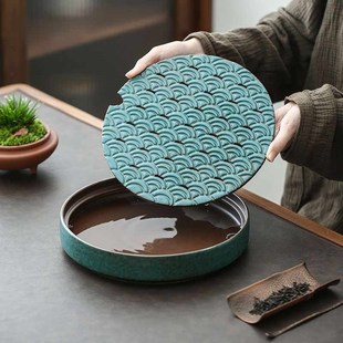 95N陶瓷干泡台圆形干泡茶盘小型家用轻奢复古茶具茶台蓄水干