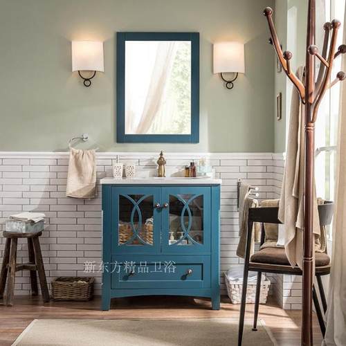 美式卫浴柜洗手盆柜洗漱台欧式浴室柜落地实木仿古浴室柜橡木2105