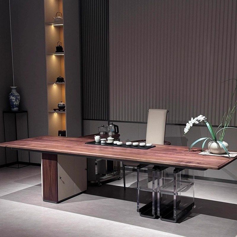 新中式黑胡桃木茶桌组合高端简约实木家用茶室茶台办公室泡茶桌