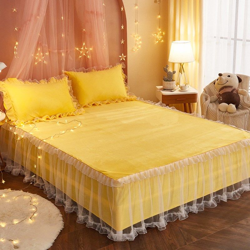 秋冬银杏季/加厚床裙单件保暖牛奶绒席梦思床罩三件套遮床高级感,床上用品,床裙,淘宝优惠券,粉丝福利购,淘宝优惠卷