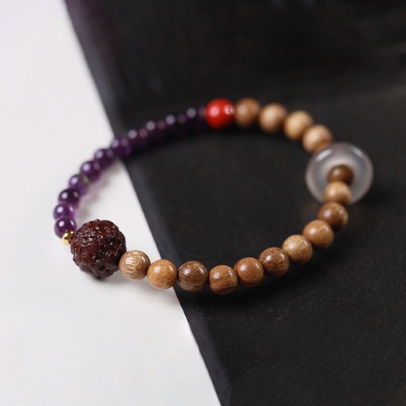 【壮的响亮】天圆貔貅 金丝楠木/紫水晶朱砂珠手链手串饰品单圈