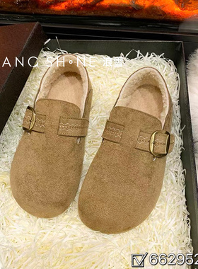 麂皮勃肯鞋女鞋2025新款厚底包头土豆鞋子懒人鞋舒适一脚蹬毛毛鞋