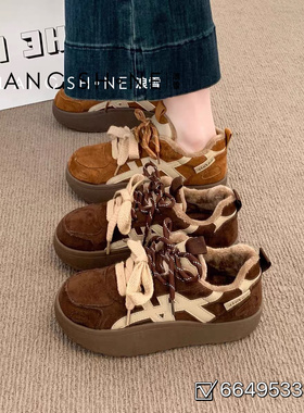 麂皮~2025新款复古德训鞋女秋冬港风时髦松糕底时尚休闲百搭增高