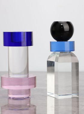 欧式创意水晶烛台样板房售楼部家居客厅简约软装饰品摆件