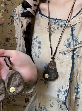 [景枝]天然沉瑰宝编织绳项链女新中式小众高级感毛衣链百搭配饰