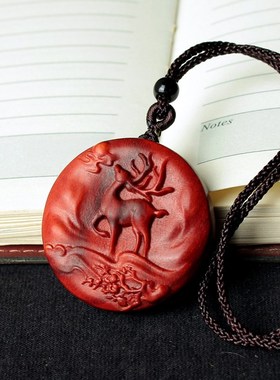 一路鹿有你项链女吊坠紫檀红木小麋鹿钥匙扣挂件生日礼物定制刻字