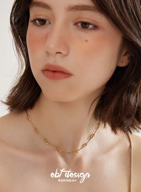 耳边风 环环相扣 小众设计极简风不规则圆扣打结日常通勤百搭项链
