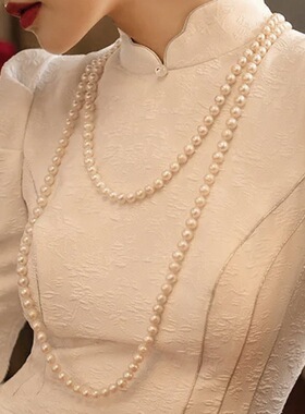 搭配旗袍珍珠项链双层锁骨链子女士复古脖子颈链多层三层毛衣链条