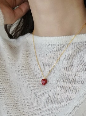 锤纹感爱心项链女纯银轻奢小众设计复古高级感韩系精致锁骨链配饰