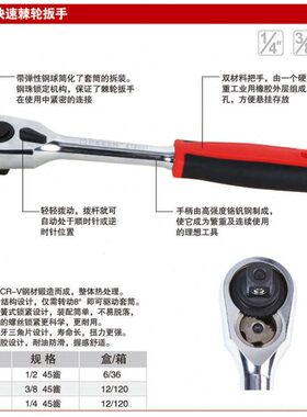 耐世专业级棘轮扳手 塑柄 快速 棘轮扳手 212001 212002 212003