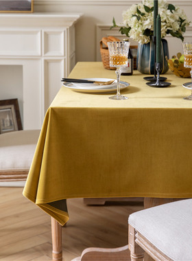 铜黄色高级感桌布丝绒圆桌长方形餐桌布家K用台布艺拍照背景可定