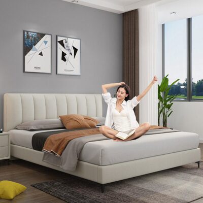 科技布床主卧现代简约轻奢免洗北欧布艺床小户型双人实木软包婚床