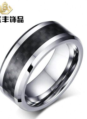 戒指指环男士单身男钨金个性食指潮碳纤维戒子黑色饰品钨钢霸气女