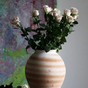 亚光陶泥粉引手工大花瓶 复古民宿日式志野风格玄关陶瓷花器罐子