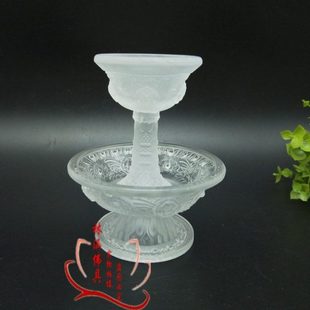 水琉璃护法杯 藏式佛前 供酒杯八吉祥供茶杯小号白色家居摆件