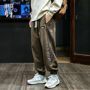 子款 条纹运动裤 男生休闲束脚裤 潮牌秋季 宽松长裤 秋冬加绒加厚裤