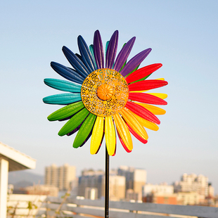 户外铁艺庭院造景花园装 饰摆件院子阳台布置旋转风车七彩色网红