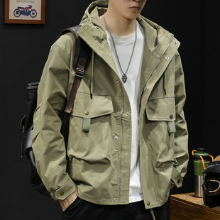2023新款 冲锋衣男外套春秋男装 夹克秋季 上衣男士 工装 潮牌连帽男款