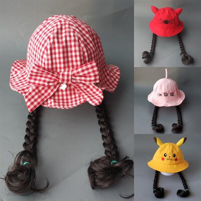 宝宝帽子春秋季3-6-12个月婴儿盆帽2女童遮阳帽薄款1岁女孩假发帽