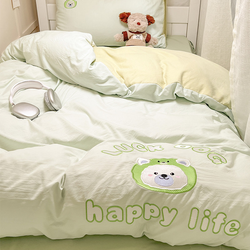 水洗棉女大学生宿舍床上三件套非纯棉全棉可爱床单被套单人床1米2