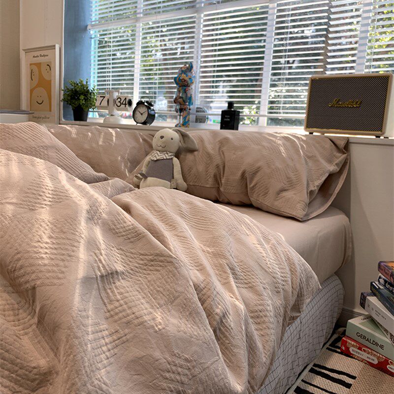 2024年新款提花咖色民宿简欧床上四件套全棉1.8米公寓被套三件套