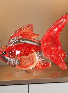 2025新款高档小摆件轻奢鱼锦鲤桌面客厅玄关酒柜高级感玻璃工艺品