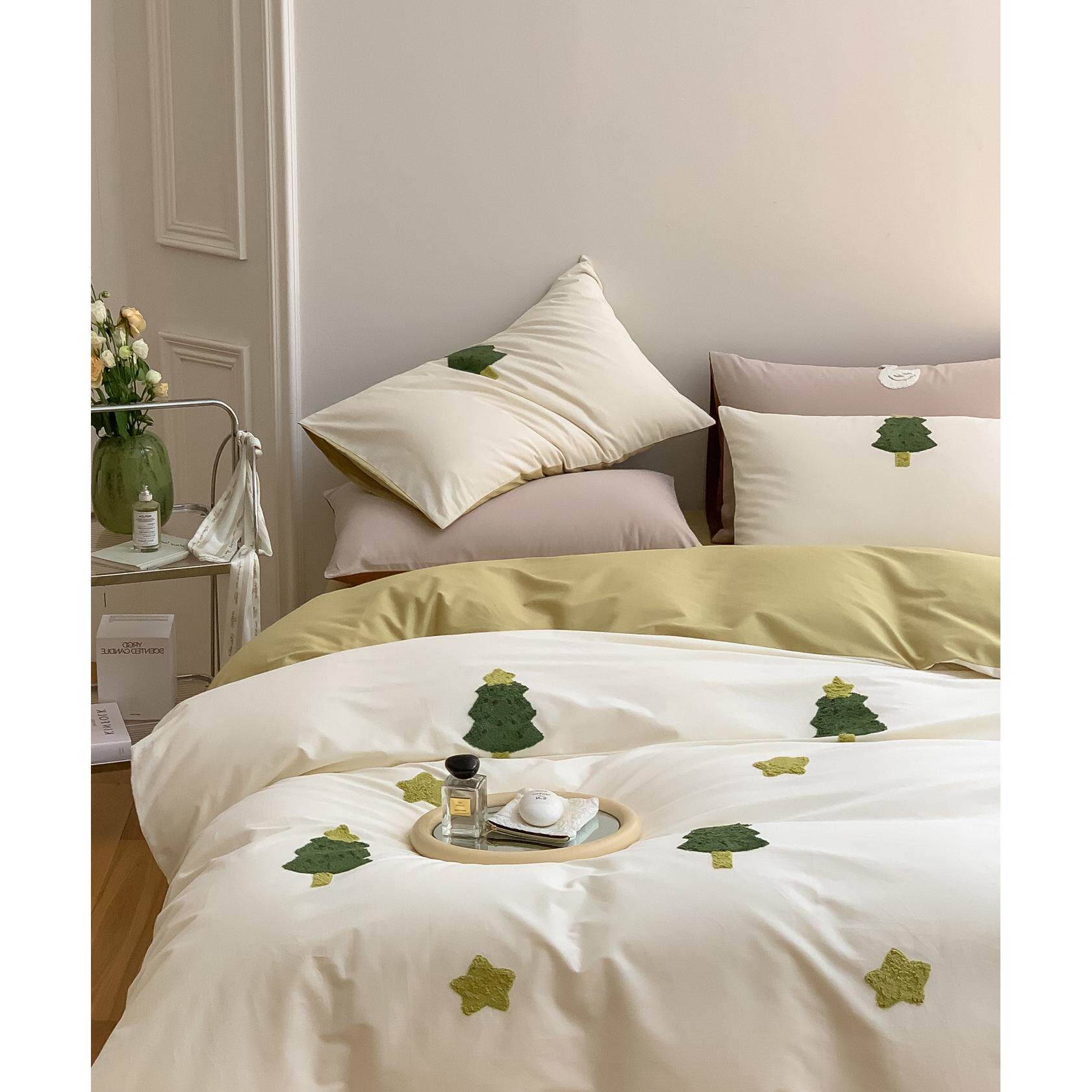 秋冬100支全棉磨毛四件套 简约卡通毛巾绣纯棉被套床单床笠床品