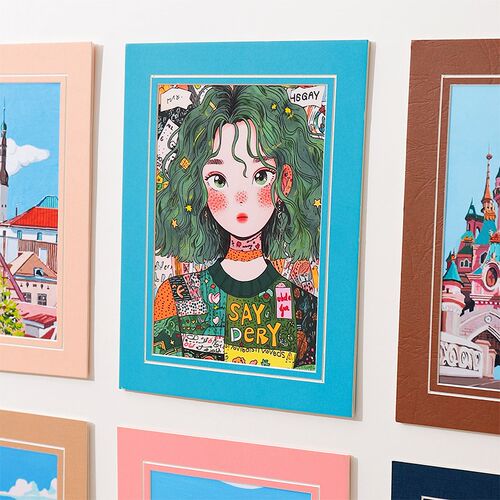 彩色卡纸画框装裱8开a4儿童画 创意环创美术画画纸相框厚卡纸定制