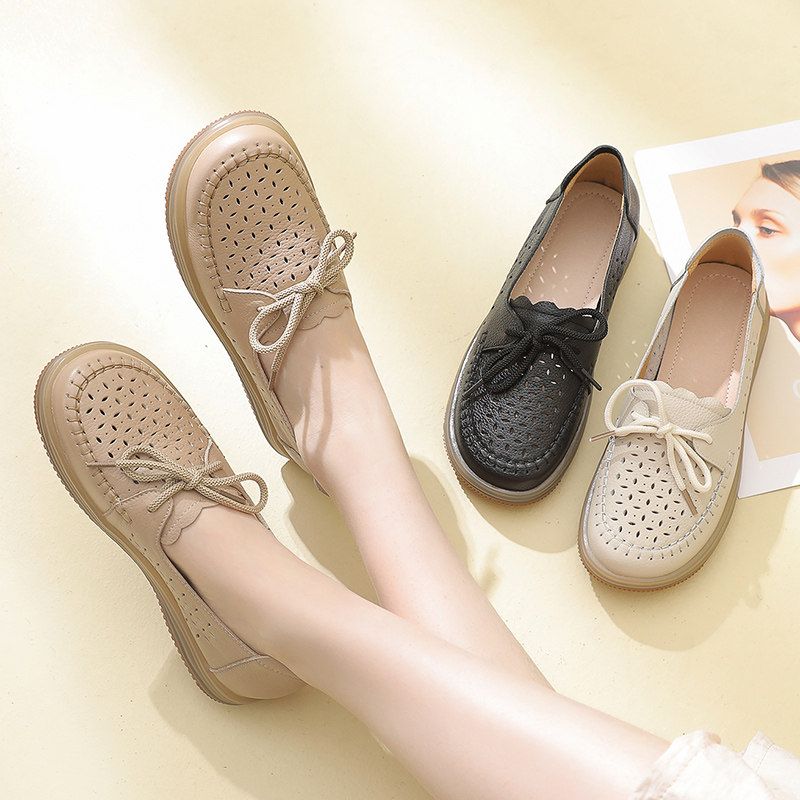 真皮镂空单鞋女2024新款夏季透气洞洞平底鞋子妈妈大码女鞋41-43,女鞋,洞洞鞋,淘宝优惠券,粉丝福利购,淘宝优惠卷