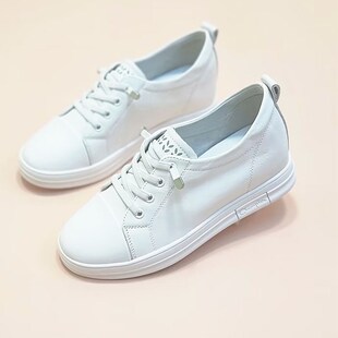 真皮内增高小白鞋女夏秋新款百搭坡跟一脚蹬懒人鞋软底运动休闲鞋