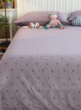 A类全棉纯棉双层纱单品床单浅紫色小清新碎花1.5米1.8m床亲肤透气