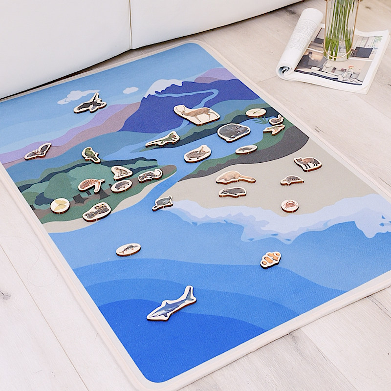 蒙台梭利水陆地图套装 动物卡片 蒙氏文化 蒙奶奶教具 海洋陆地毯