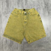 复古时髦姜黄色4分牛仔短裤 男女夏季 显瘦a字阔腿裤 美式 热裤 潮