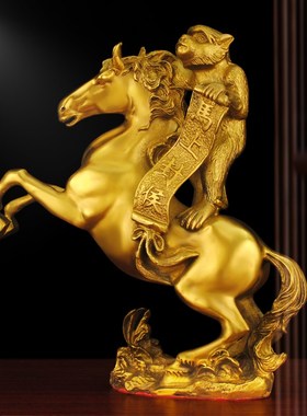 马上封侯摆件纯铜猴子骑马新中式办公室桌面客厅装饰工艺商务礼品