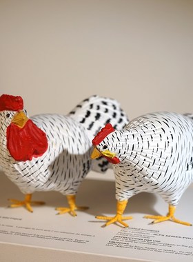 芦花鸡木雕小摆件可爱卡通动物情侣桌面摆放装饰送儿童小孩玩具