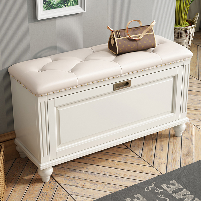美欧式定制实木换鞋凳鞋柜家用z门口一体入户沙发凳真皮可坐穿鞋