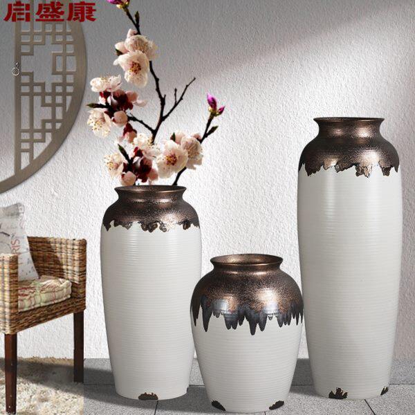 上咖金下白渐变落地陶瓷大花瓶酒店花瓶摆件别墅庭院花瓶装饰陶瓷