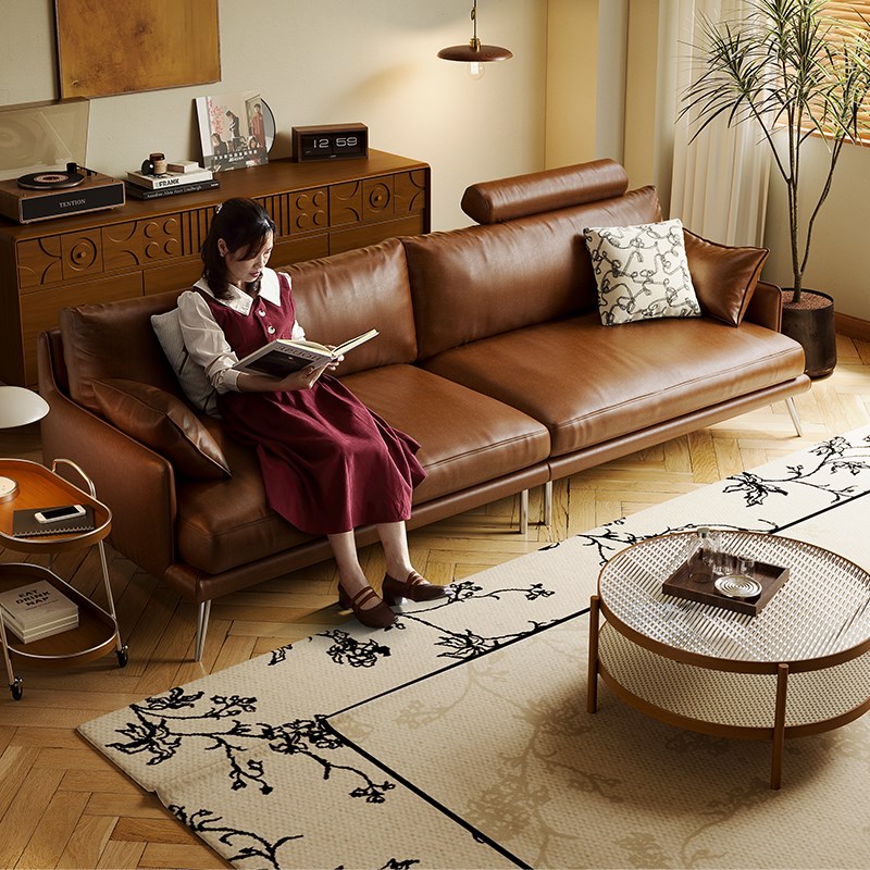 远东飞鱼中古真皮沙发复古头层小黄牛皮小户型沙发直排Z三人位沙