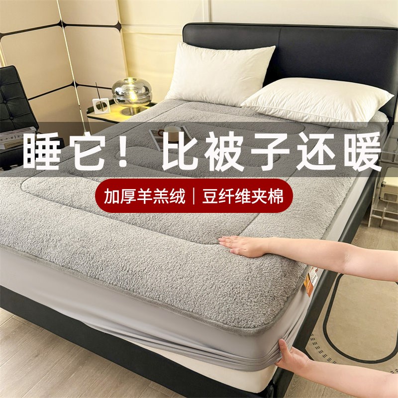 羊羔绒垫子冬天床笠冬季加绒加厚B夹棉床垫保护套床罩毛绒铺床毯