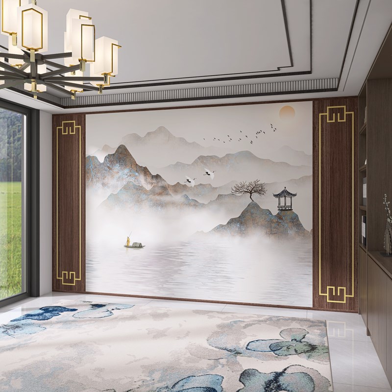 定制壁画3d立体山水画电视背景墙壁纸客厅墙纸P无缝墙布影视墙壁