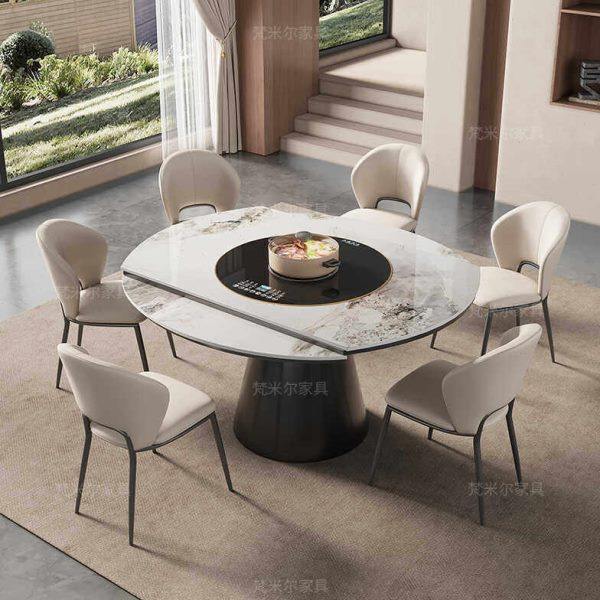 伸缩岩板餐桌轻奢现代简约变圆形家用小户型内嵌转盘带电磁炉饭桌,住宅家具,岩板餐桌,淘宝优惠券,粉丝福利购,淘宝优惠卷
